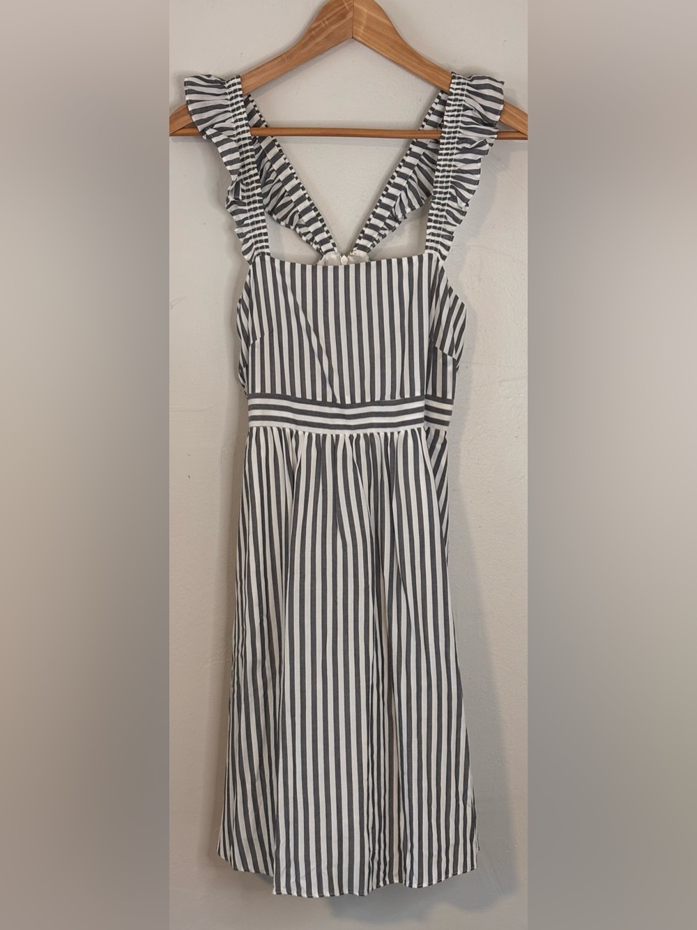 Madewell Ruffle Strap Lined Empire Dress Grey and White Stripes Women’s Size 0 - Picture 6 of 14